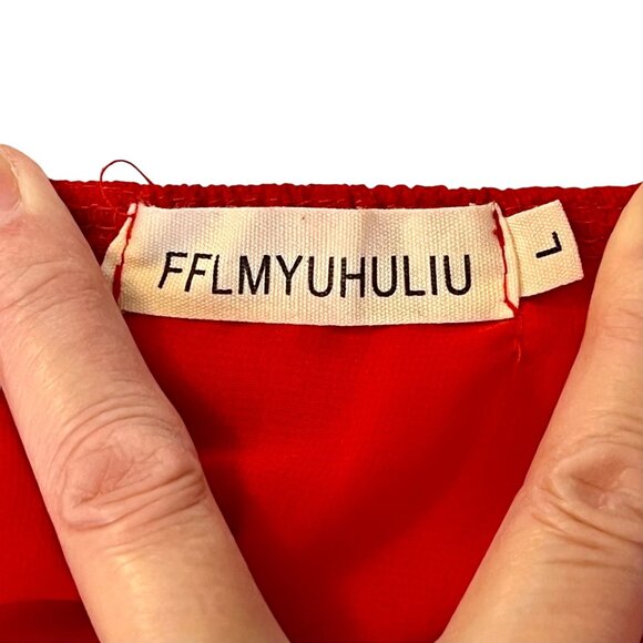 Size Large Red Floral Halter Maxi Dress Plunging Neckline Backless Design EUC - Picture 3 of 9